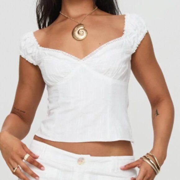 White Fitted Top w/square neck!! REPOP! Size: S - Picture 2 of 2